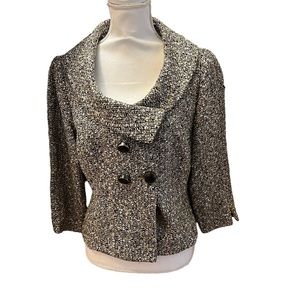 Kay Unger Tweed Black, White, Yellow Jacket Size Women's 10